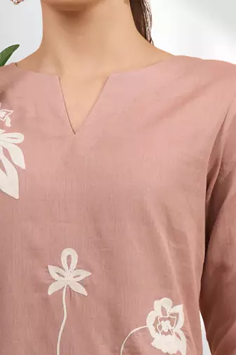 Powder pink cotton kurti set for women's