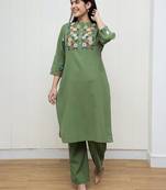 Green embroidered cotton co-ord set