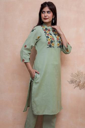 Green embroidered cotton co-ord set