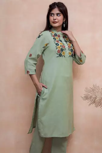 Green embroidered cotton co-ord set
