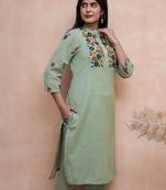 Green embroidered cotton co-ord set