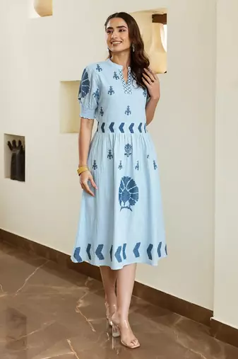 Blue embroidered cotton dress