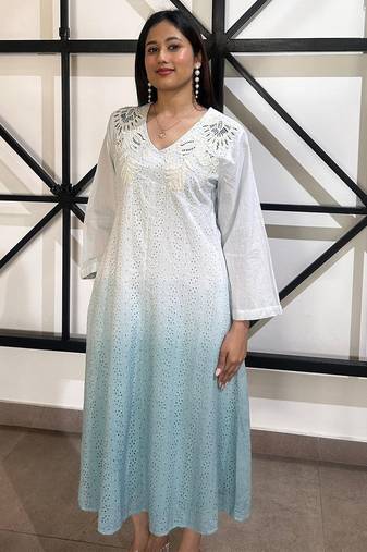 Sky blue embroidered cotton dress