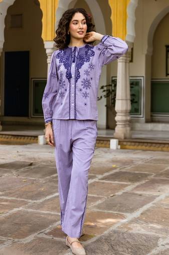 Green embroidered cotton co-ord set