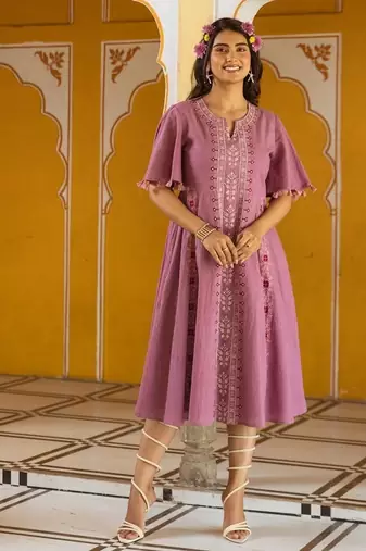 Pink embroidered cotton dress