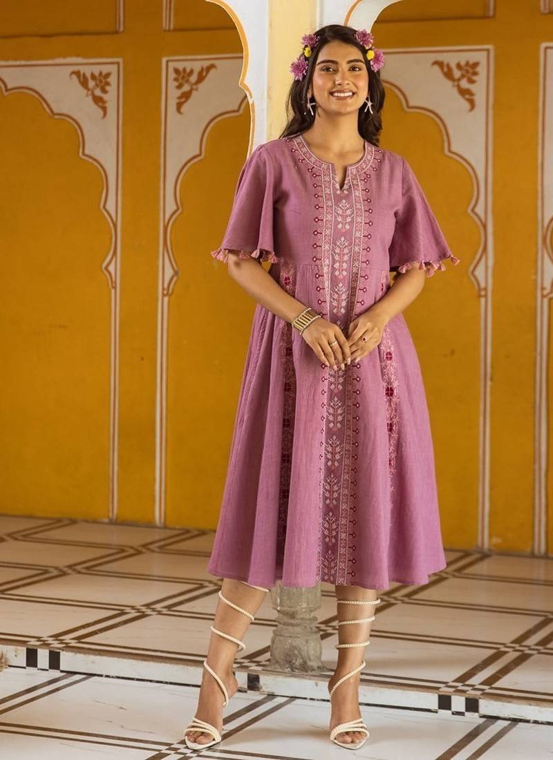 Pink embroidered cotton dress