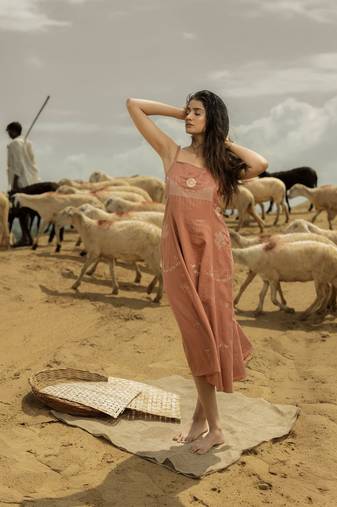 Orange embroidered cotton dress