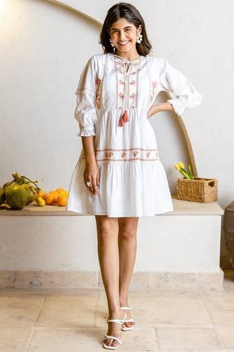 White embroidered cotton dress