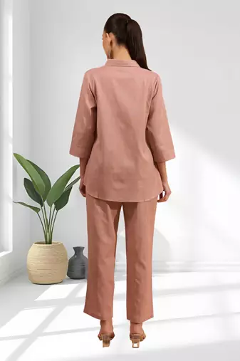 Powder pink cotton kurti set for women's