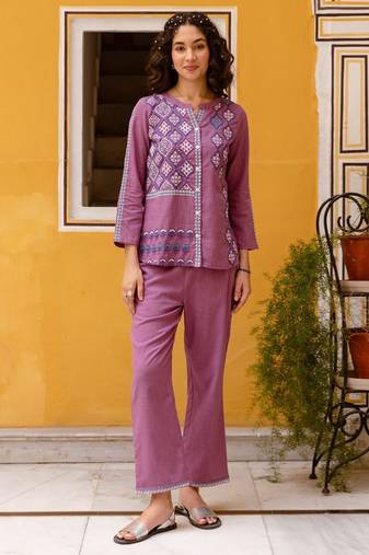 Pink embroidered cotton co-ord set