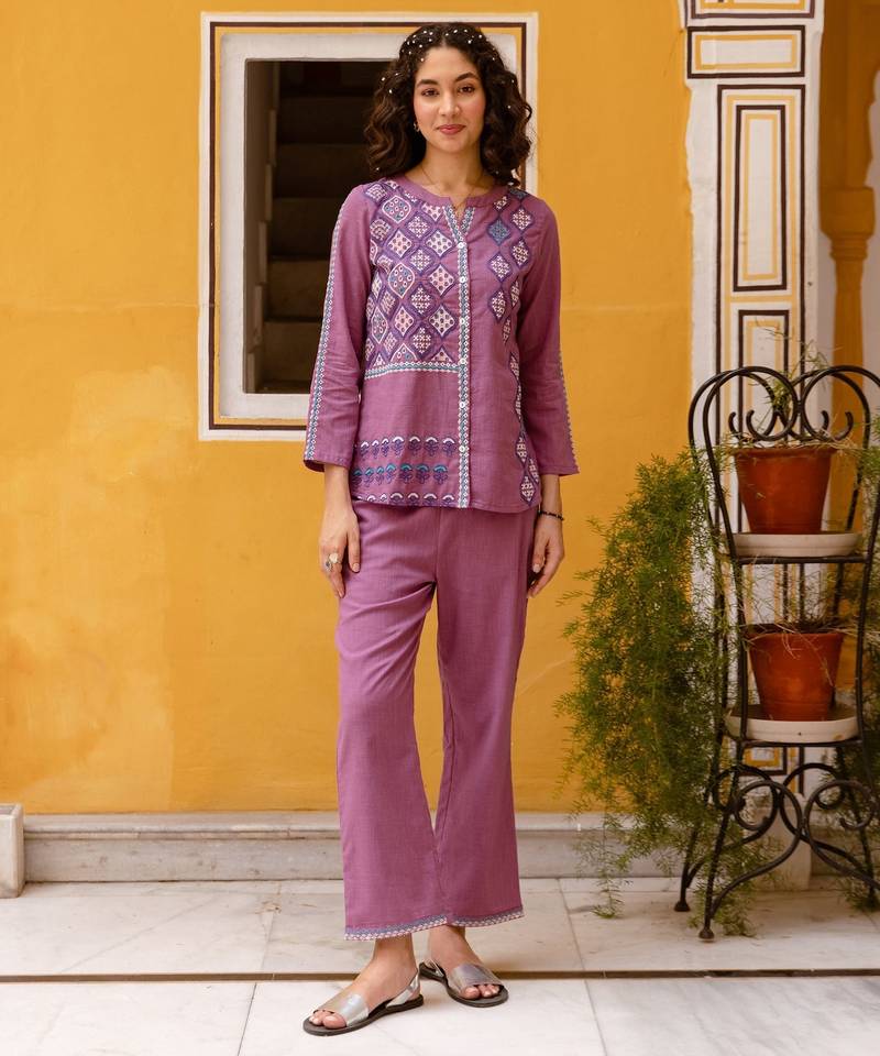 Pink embroidered cotton co-ord set