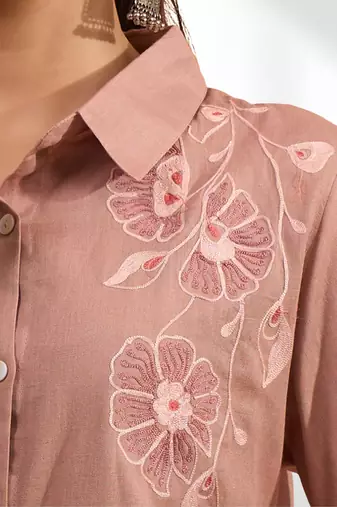 Powder pink cotton kurti set for women's