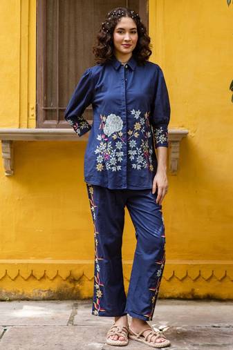 Pink embroidered cotton co-ord set