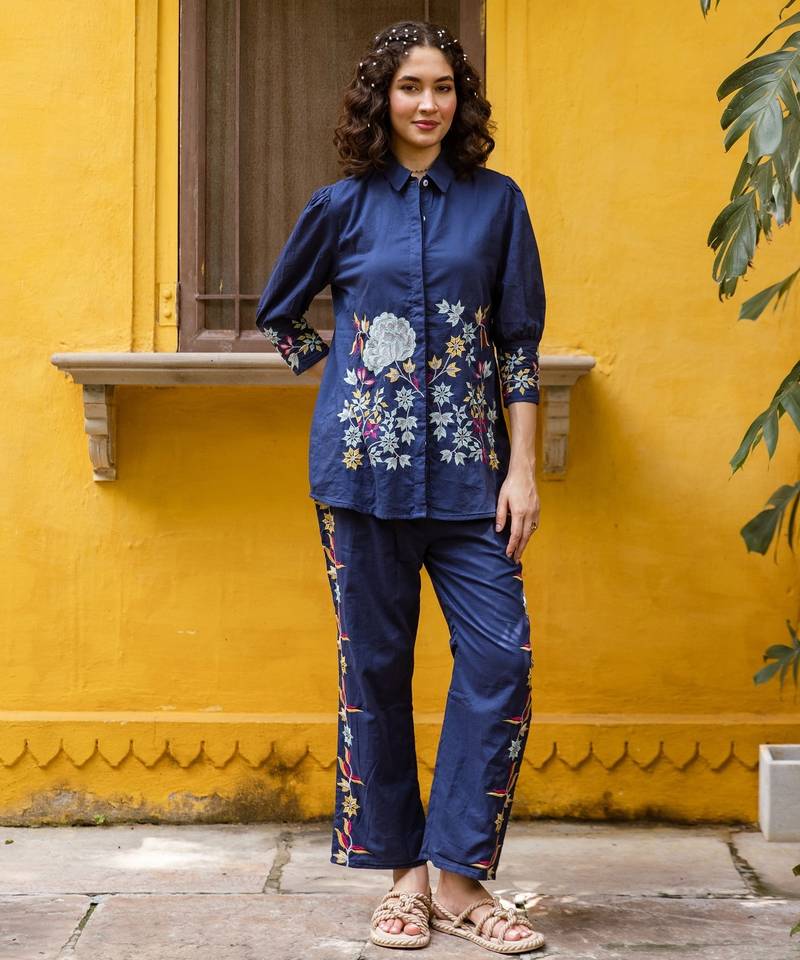 Pink embroidered cotton co-ord set