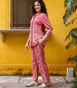 Pink embroidered cotton co-ord set