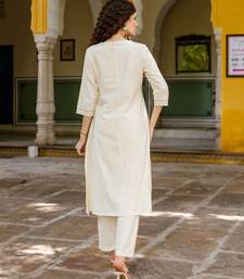 Off white embroidered cotton kurta bottom