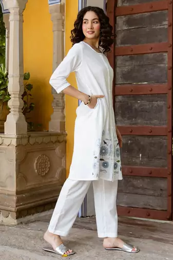 White embroidered cotton 1 kurta bottom