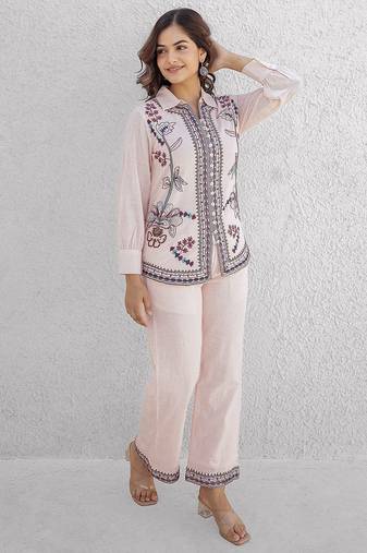 Pink embroidered cotton co-ord set