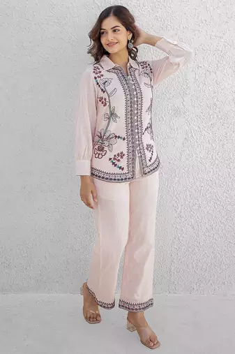 Pink embroidered cotton co-ord set