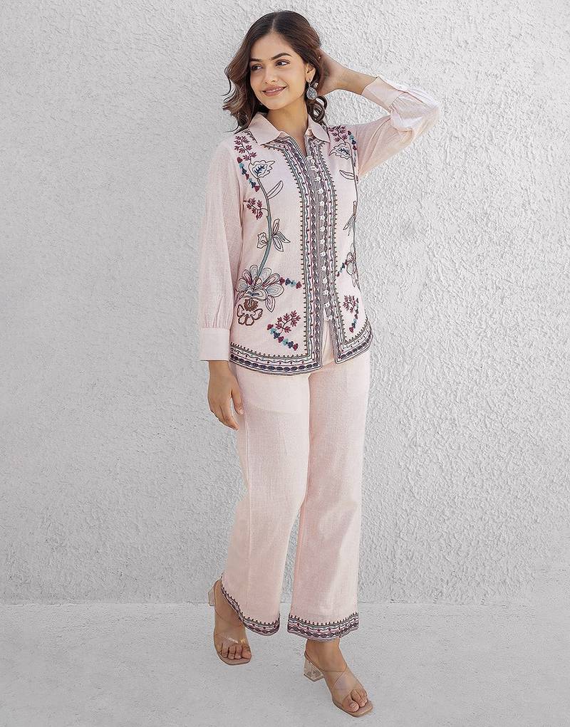 Pink embroidered cotton co-ord set