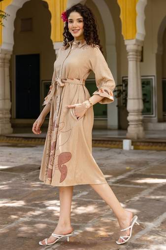 Beige embroidered cotton dress
