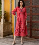 Red embroidered cotton dress