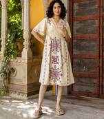 Beige embroidered cotton dress