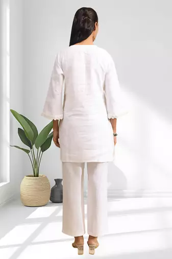 Off white cotton long kurti set for women's