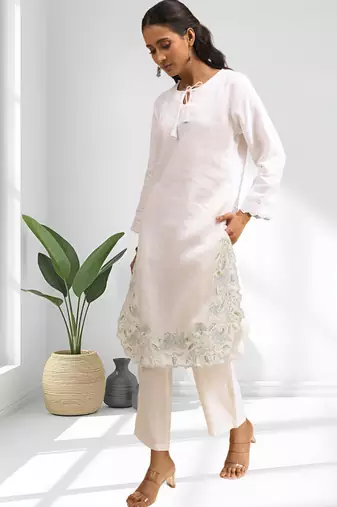 Off white cotton long kurti set for women's