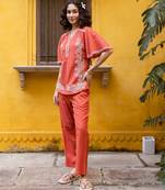 Orange embroidered cotton co-ord set
