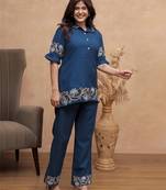 Blue embroidered cotton co-ord set