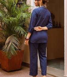 Blue embroidered cotton top 1 pair pants