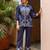 Blue embroidered cotton top 1 pair pants