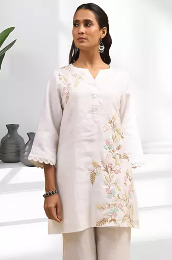 Off white cotton long kurti set for women's