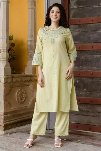 Green embroidered cotton 1 kurta bottom