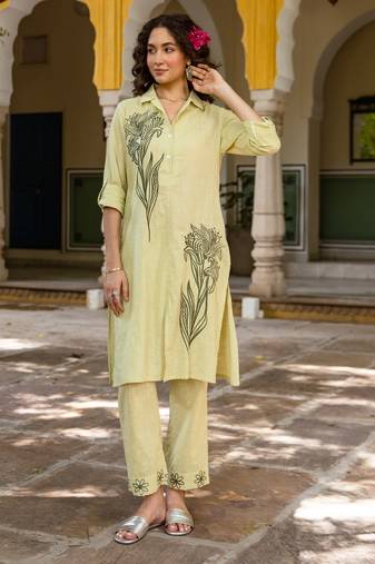 Green embroidered cotton 1 kurta bottom