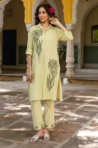 Green embroidered cotton 1 kurta bottom