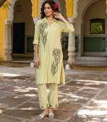 Green embroidered cotton 1 kurta bottom