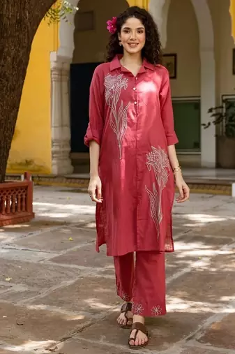Red embroidered cotton 1 kurta bottom