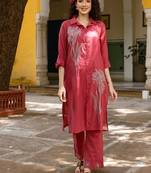 Red embroidered cotton 1 kurta bottom