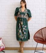 Teal green embroidered cotton dress