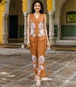 Brown embroidered cotton co-ord set