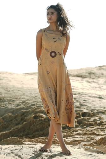 Yellow embroidered cotton dress