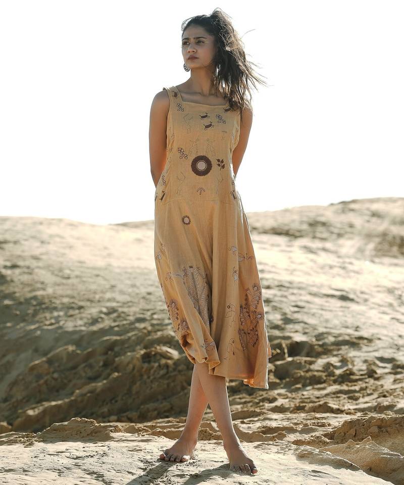 Yellow embroidered cotton dress