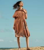 Brown embroidered cotton dress