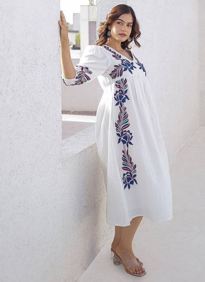 White embroidered cotton dress