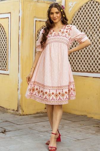 Pink embroidered cotton dress