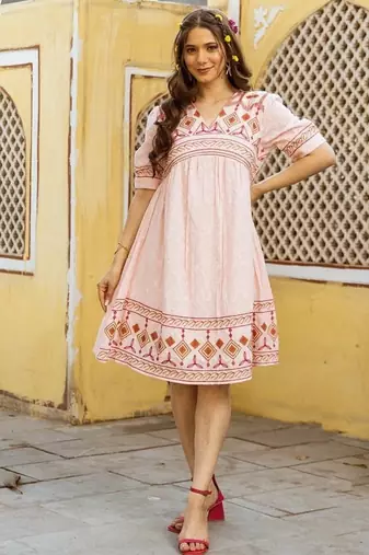 Pink embroidered cotton dress