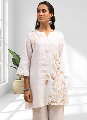 Off white cotton kurti set for women's 3