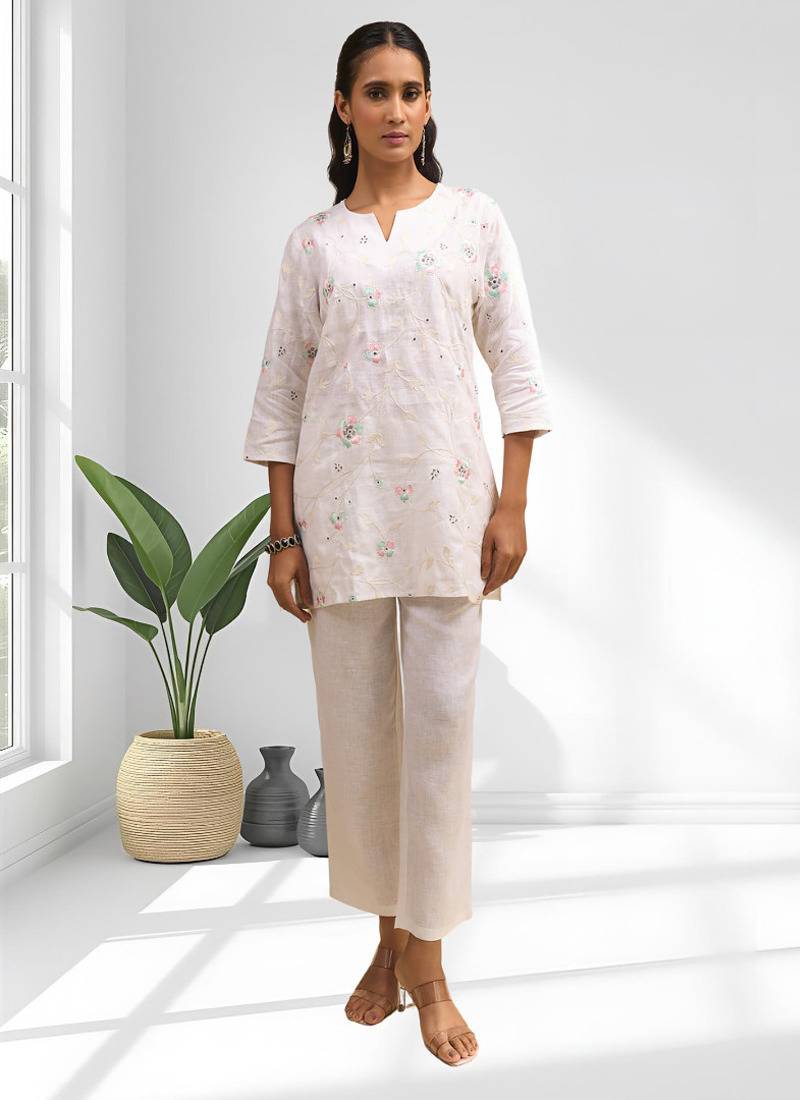 Off white cotton kurti set for women's